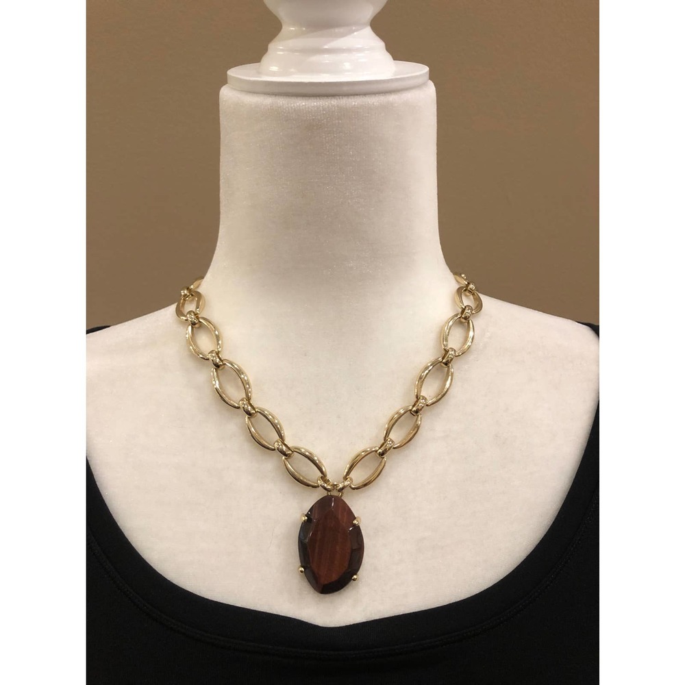 White House Black Market Gold Tone Chain Necklace with a Tigers Eye Stone